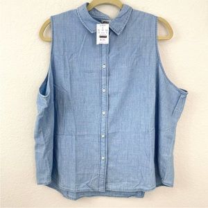 J. Crew Women's Plus Chambray Sleeveless Cotton Button Up Shirt Blue Size 3X